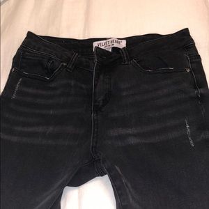 dark grey velvet heart jeans with studs